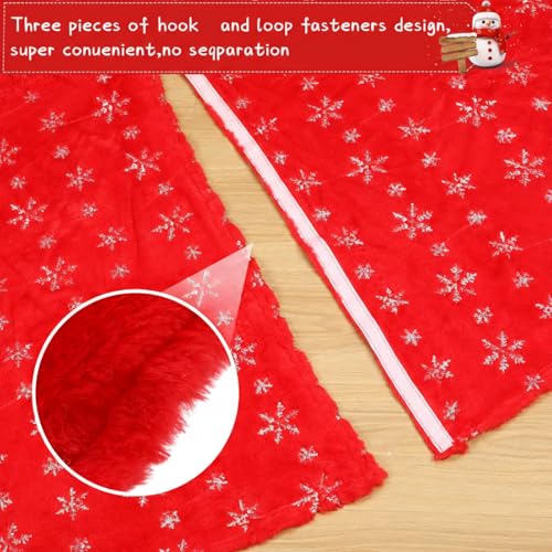 Libima 70 Inch Christmas Tree Skirt Red Faux Fur Sequin Embroidered - Silver Elegant Variation