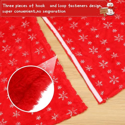Libima 70 Inch Christmas Tree Skirt Red Faux Fur Sequin Embroidered - Silver Elegant Variation