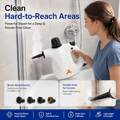 450ML Handheld Steam Cleaner with 12 Accessories - Multi-Surface Home & Car Steam Sanitizer