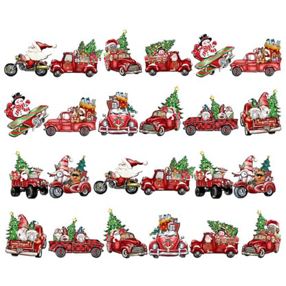 24-Pack Wooden Christmas Ornaments Gnome and Sled Decor Holiday Decorations