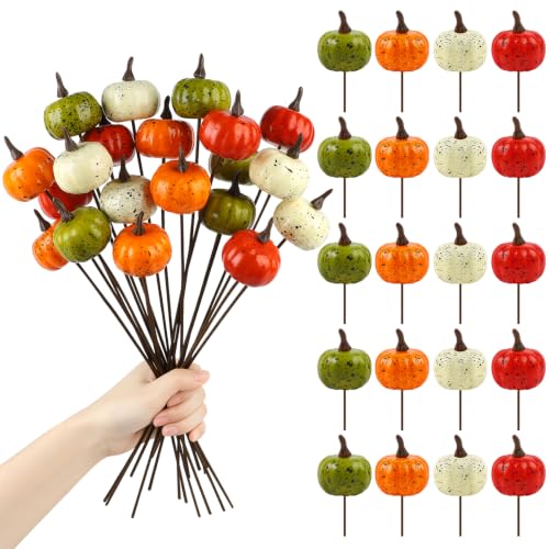 Mini Artificial Pumpkins with Bendable Stems - Fall Decor Set of 20
