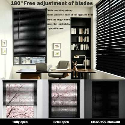 82-Inch Width Cordless Aluminum Mini Blinds - Blackout Window Shades for Living Room & Bedroom