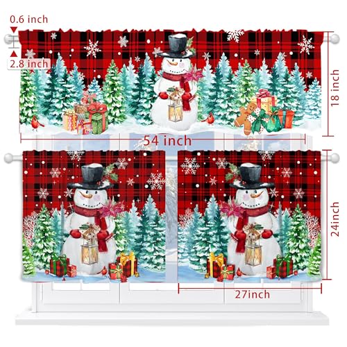 Snowman Christmas Kitchen Curtains Set with Valance - Snowmantree, 54"W x 24"L