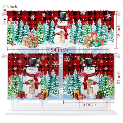 Snowman Christmas Kitchen Curtains Set with Valance - Snowmantree, 54"W x 24"L