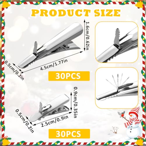 Silver Metal Clips for Christmas Ornaments - 60 Pack, Adjustable & Durable