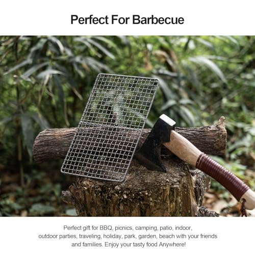 iBasingo Titanium Grill Outdoor Camping Charcoal BBQ Portable Mesh Grill Mini Ultralight Baking Cooling Rack Heavy Duty Dining Cooking Roasting Kitchen Utensils for Backpacking Hiking Ti2022C