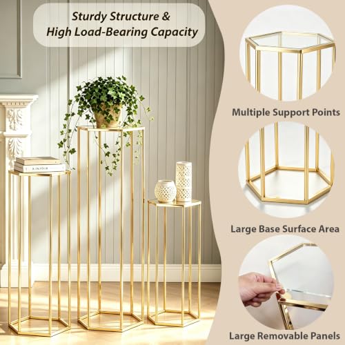 Gold Hexagon Pedestal Stands 3 Sizes for Party Decor, Cake & Centerpieces