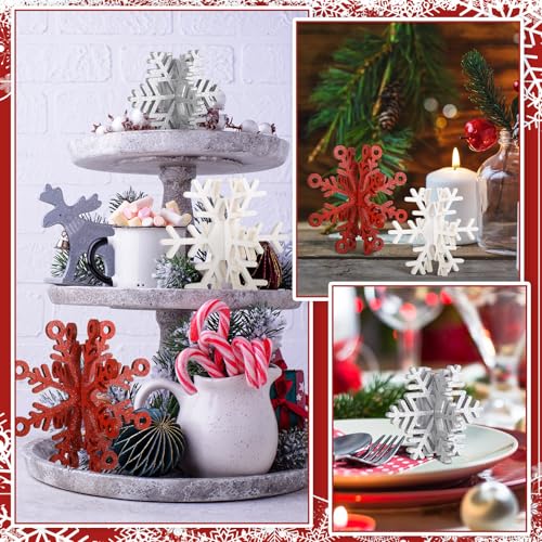 Yousoontic 12-Piece 3D Wooden Snowflake Decor Set - Red & White Table Centerpieces