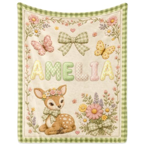 Fawn Personalized Baby Blanket with Name for Boys Girls Custom Gift