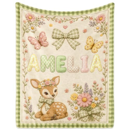 Fawn Personalized Baby Blanket with Name for Boys Girls Custom Gift