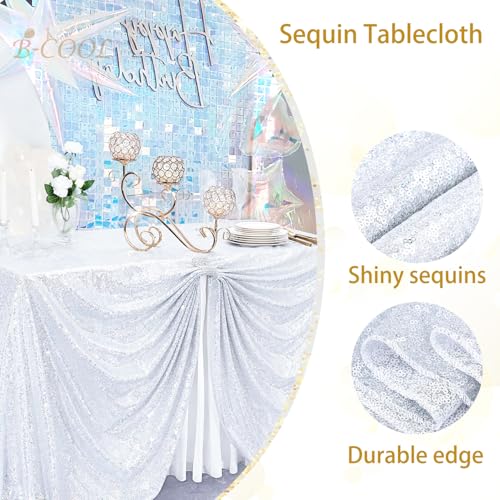 Sequin Tablecloth Glitter Fabric Shimmer Cover 60x102 Inches Silver