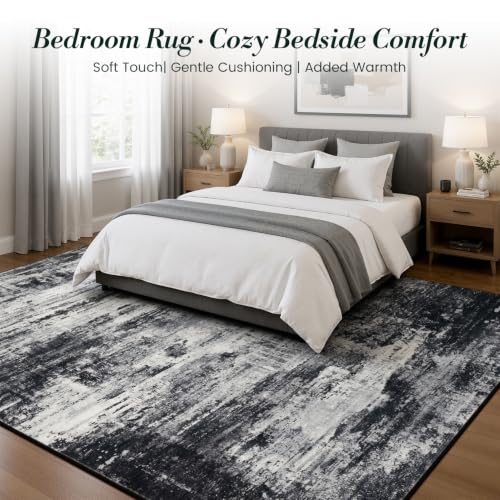 Living Room Rug 5x7 Black White Grey Washable Modern Abstract Floor Mat - Variation of THIS listing