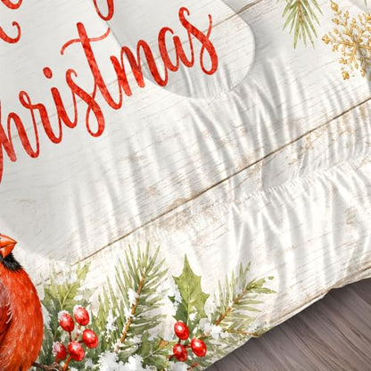 Christmas Comforter Set Twin Bedspread Rustic Bird Red Cardinal 17-02