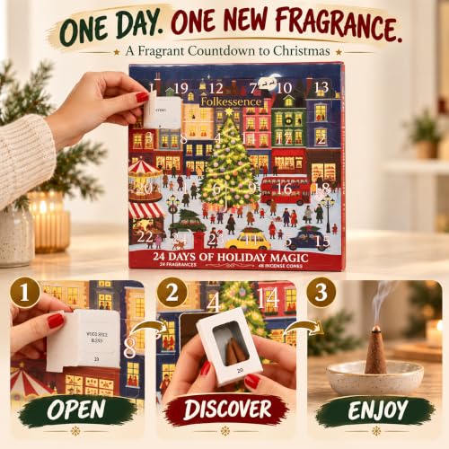 Incense Cones Advent Calendar 2026 – 24 Festive Christmas Scents, Natural Slow Burn