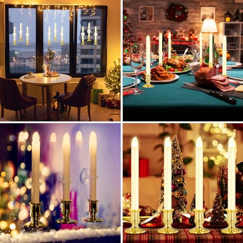 Gold Window Candles Set with Remote Timer - Battery Operated Flameless LED Lights