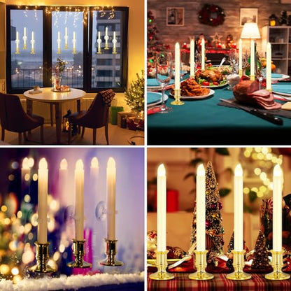 Gold Window Candles Set with Remote Timer - Battery Operated Flameless LED Lights