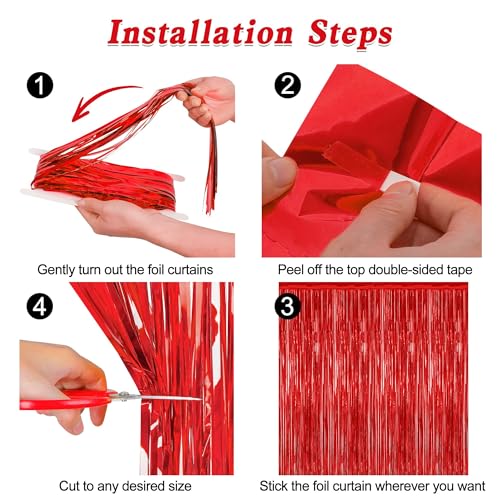Red Valentines Christmas Foil Curtain Streamer Set - 4 Pack
