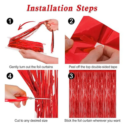 Red Valentines Christmas Foil Curtain Streamer Set - 4 Pack