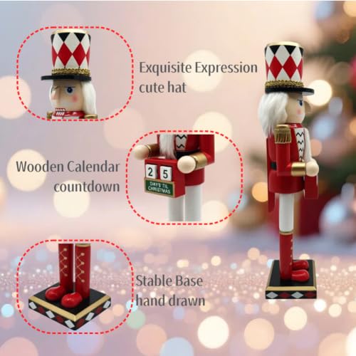 Red Wooden Nutcracker Advent Calendar - 15 Inch Christmas Tabletop Decoration