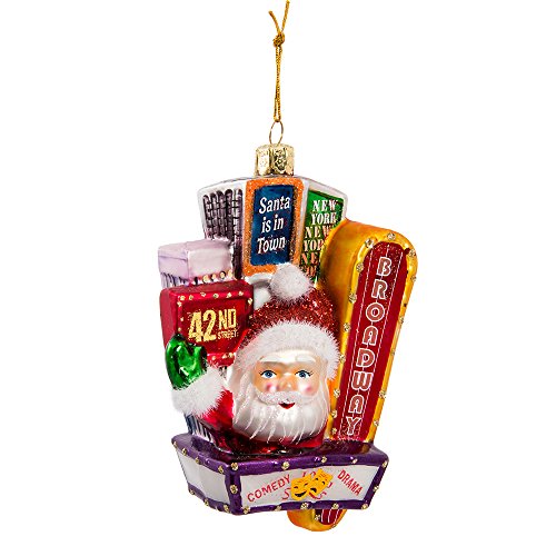 Santa on Broadway Glass Ornament - NYC Holiday Decor, 5 Inch