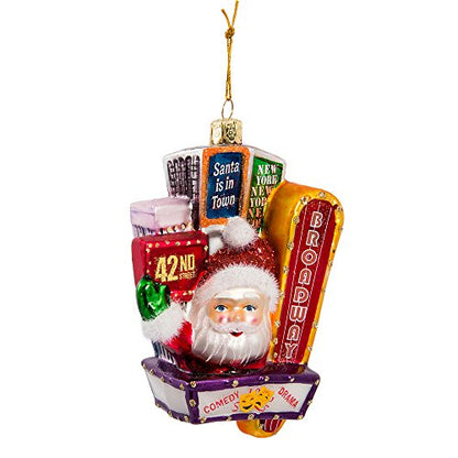 Santa on Broadway Glass Ornament - NYC Holiday Decor, 5 Inch