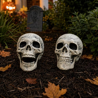 AISENO 2 Pack Realistic Skeleton Skull Halloween Yard Decorations Outdoor Indoor