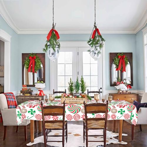 Christmas Candy Cane Plastic Tablecloth Set - 3 Pieces, 54x108 Inches
