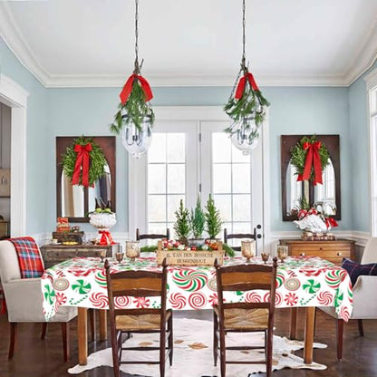 Christmas Candy Cane Plastic Tablecloth Set - 3 Pieces, 54x108 Inches
