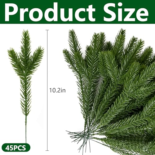 Artificial Pine Needles Branches Garland - 45 Pack, 10.2 x 2.5 Inch Green Holiday Decor