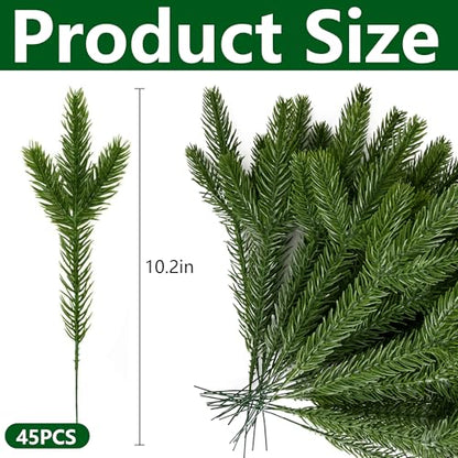 Artificial Pine Needles Branches Garland - 45 Pack, 10.2 x 2.5 Inch Green Holiday Decor