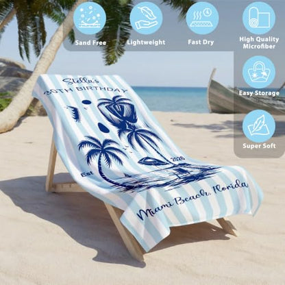 Personalized Microfiber Beach Towel with Style-3 for Bridal Party & Vacation