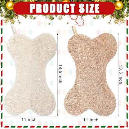Faux Fur Sherpa Dog Christmas Stockings - Beige Khaki Set, Holiday Decor