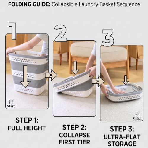 Gery 42L Collapsible Laundry Basket with Handles - Foldable Storage Bin for Washing