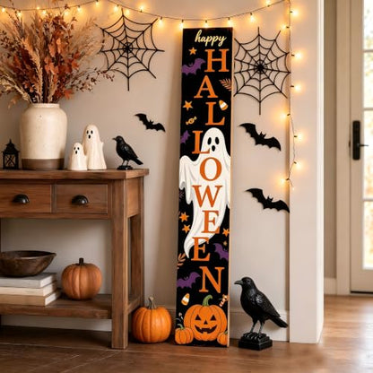 Happy Halloween Ghost Pumpkin Porch Sign 47 Inch Rustic Welcome Sign Black