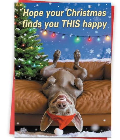 Funny Christmas Card with Dog Santa Hat - Humorous Holiday Greeting Card - WY-477