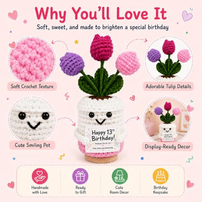 13th Birthday Gift for Girls Boys Handmade Crochet Flower Doll - Keepsake