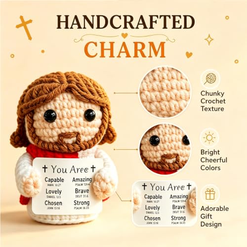 Positive Crochet Jesus Plush Doll Religious Gift for Women & Faith