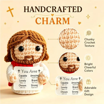 Positive Crochet Jesus Plush Doll Religious Gift for Women & Faith