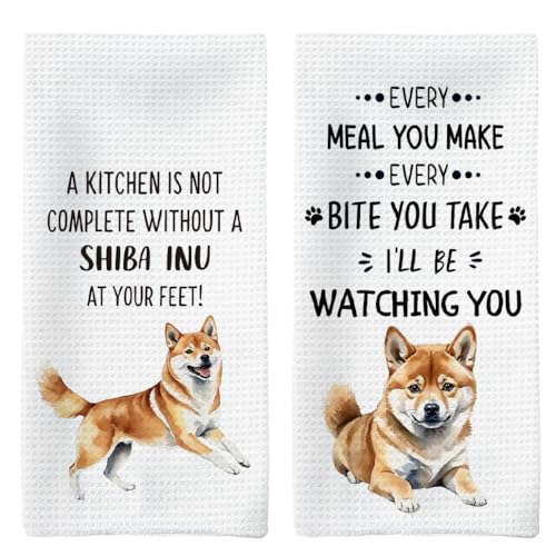 White Shiba Inu Kitchen Towels Set of 2 - Dog Decorative Hand Towels