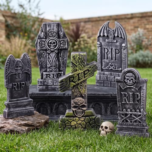 5 Pack Foam Tombstones Halloween Decor Outdoor Graveyard Stakes with RIP