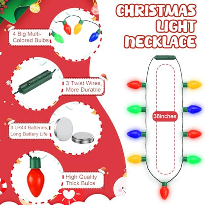 3 Pack LED Christmas Necklace Bulbs for Holiday Party Favors - Colorful Light-Up Bulb Accessories