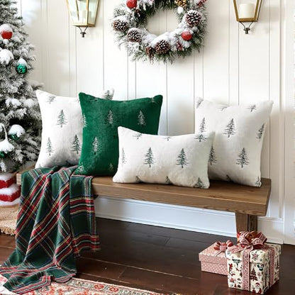 Christmas Faux Fur Pillow Covers 18x18 Inch Set of 2 White Black Holiday Decor