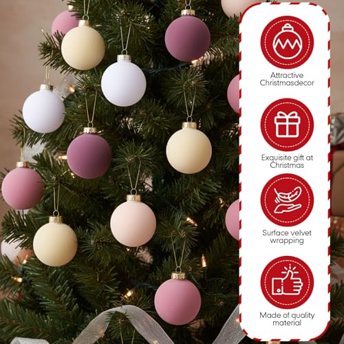 Velvet Christmas Balls 30 Pcs Flocked Holiday Ornaments - Pink Purple Variation