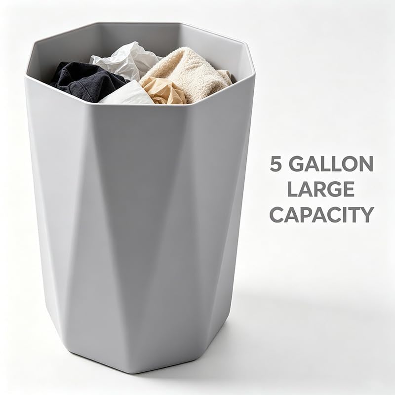 5 Gallon Geometric Plastic Trash Can - Slim Waste Bin for Bathroom Kitchen Bedroom