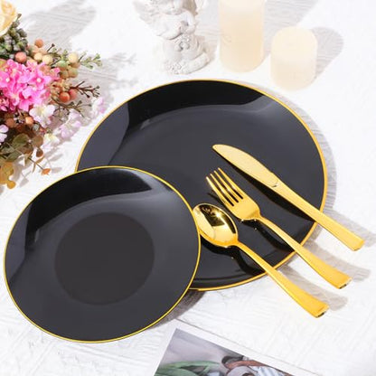 Black and Gold Disposable Dinnerware Set for 50 Guests - Plates, Cutlery & More
