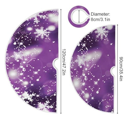 Christmas Tree Skirt Decoration 35.4 Inch with Purple Glitter Snowflakes - Holiday Home Decor