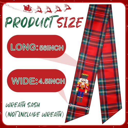 Christmas Wreath Sash with Monogram & Embroidery - Red & Black, 56 Inches