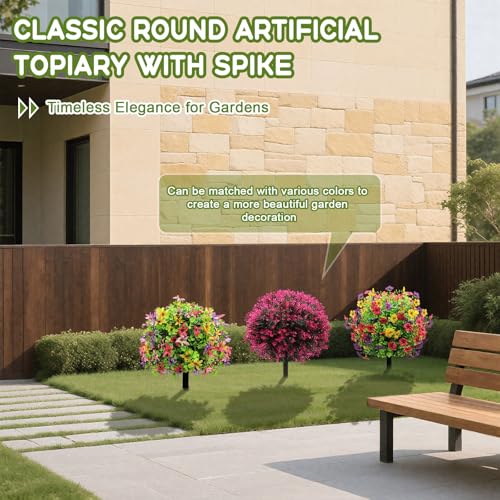 Artificial Boxwood Topiary Balls Set of 2 25 Inch with Ground Spikes - Rose Red