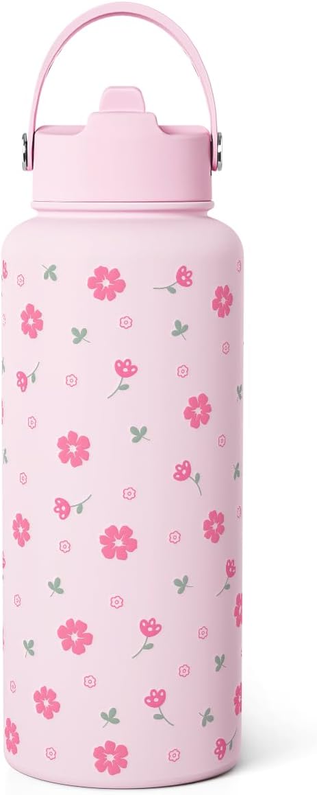 Skiennix 32oz Stainless Steel Floral Water Bottle - Insulated Design for Women & Girls | Perfect Gift Idea