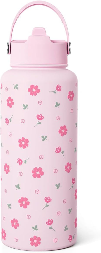 Skiennix 32oz Stainless Steel Floral Water Bottle - Insulated Design for Women & Girls | Perfect Gift Idea